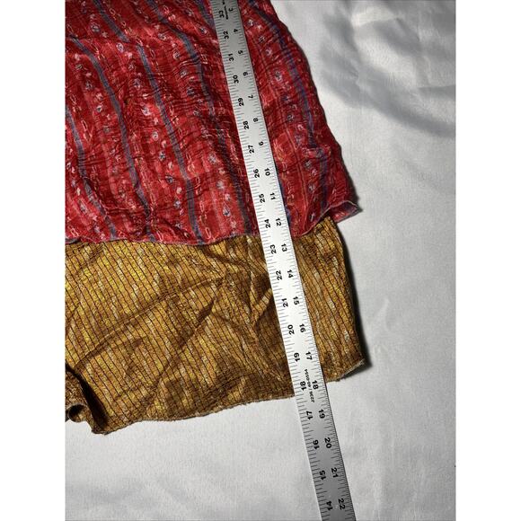 Kariza Women’s Wrap Skirt 100% Silk Orange Red Boho Layered Floral READ - Picture 6 of 7